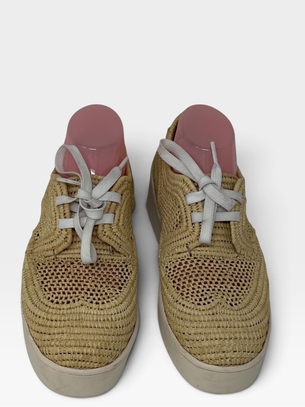 R. CLERGERIE Women 40 Lisa Woven Natural Raffia Wedge Platform Oxford Shoes